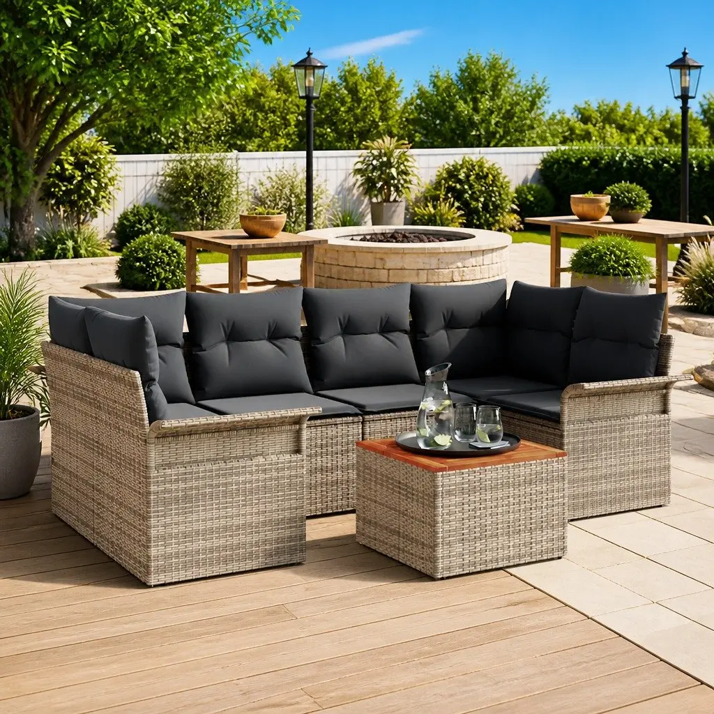 Modular Garden Sofa Set 7 Pieces in Grey