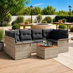 Sturdy Modular Garden Sofa Set 7 Pieces in Grey