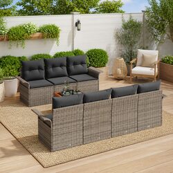 Premium 8-Piece Grey Poly Rattan Garden Sofa Set