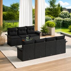 8-Piece Black Poly Rattan Garden Sofa Set