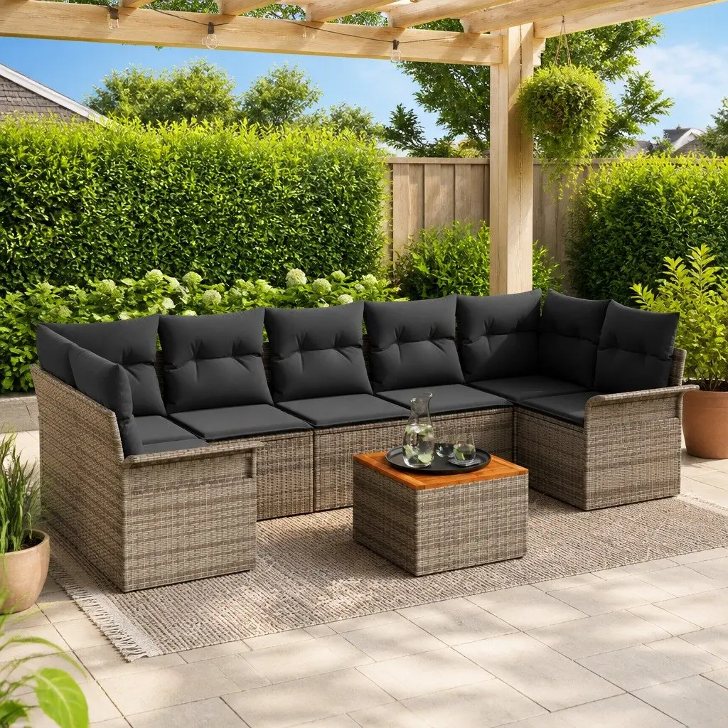 8-Piece Modular Garden Sofa Set with Grey Cushions