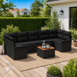 Stylish 8-Piece Modular Outdoor Sofa Set in Black Rattan