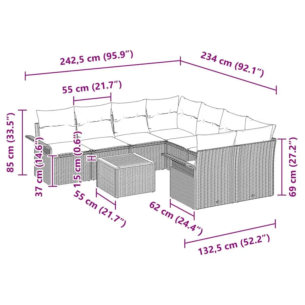 9 Piece Grey Modular Outdoor Sofa Set
