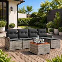 6-Piece Grey Modular Garden Sofa Set with Durable Build