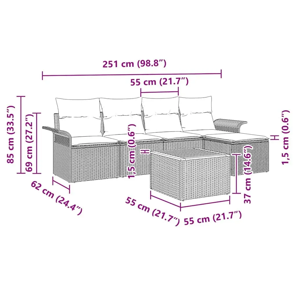 6-Piece Grey Modular Garden Sofa Set with Durable Build