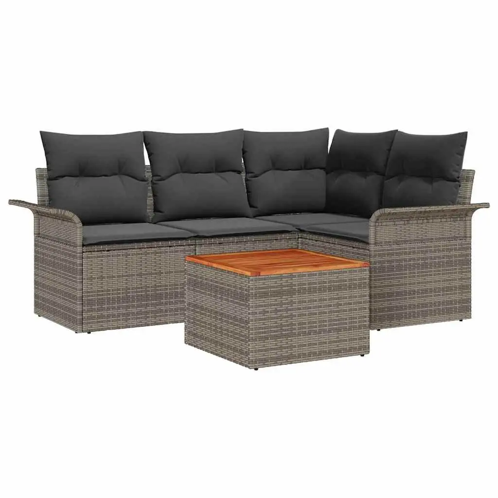 5-Piece Grey Poly Rattan Garden Sofa Set with Table