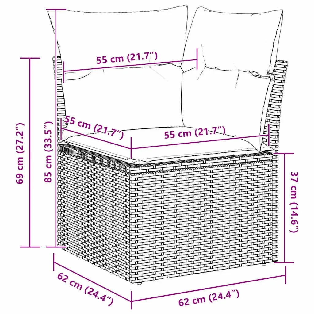 5-Piece Grey Poly Rattan Garden Sofa Set with Table