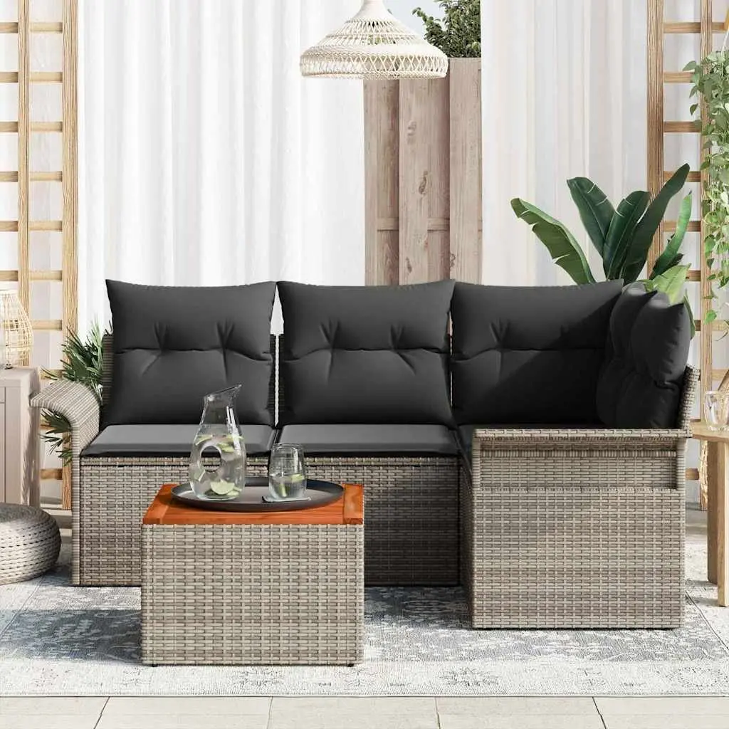 5-Piece Grey Poly Rattan Garden Sofa Set with Table