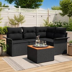 5-Piece Modular Outdoor Sofa Set in Black Poly Rattan
