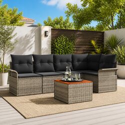 6-Piece Modular Garden Sofa Set in Grey Rattan