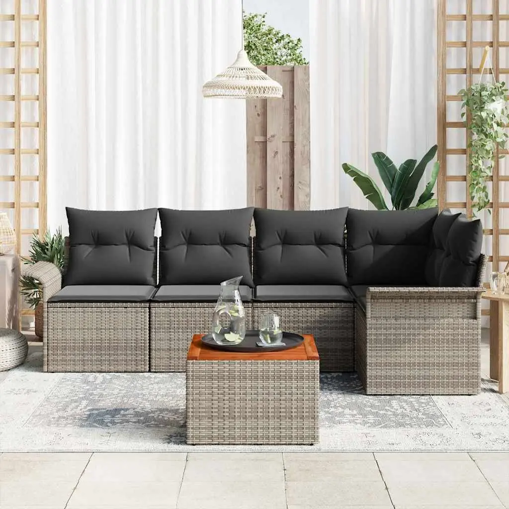 6-Piece Modular Garden Sofa Set in Grey Rattan