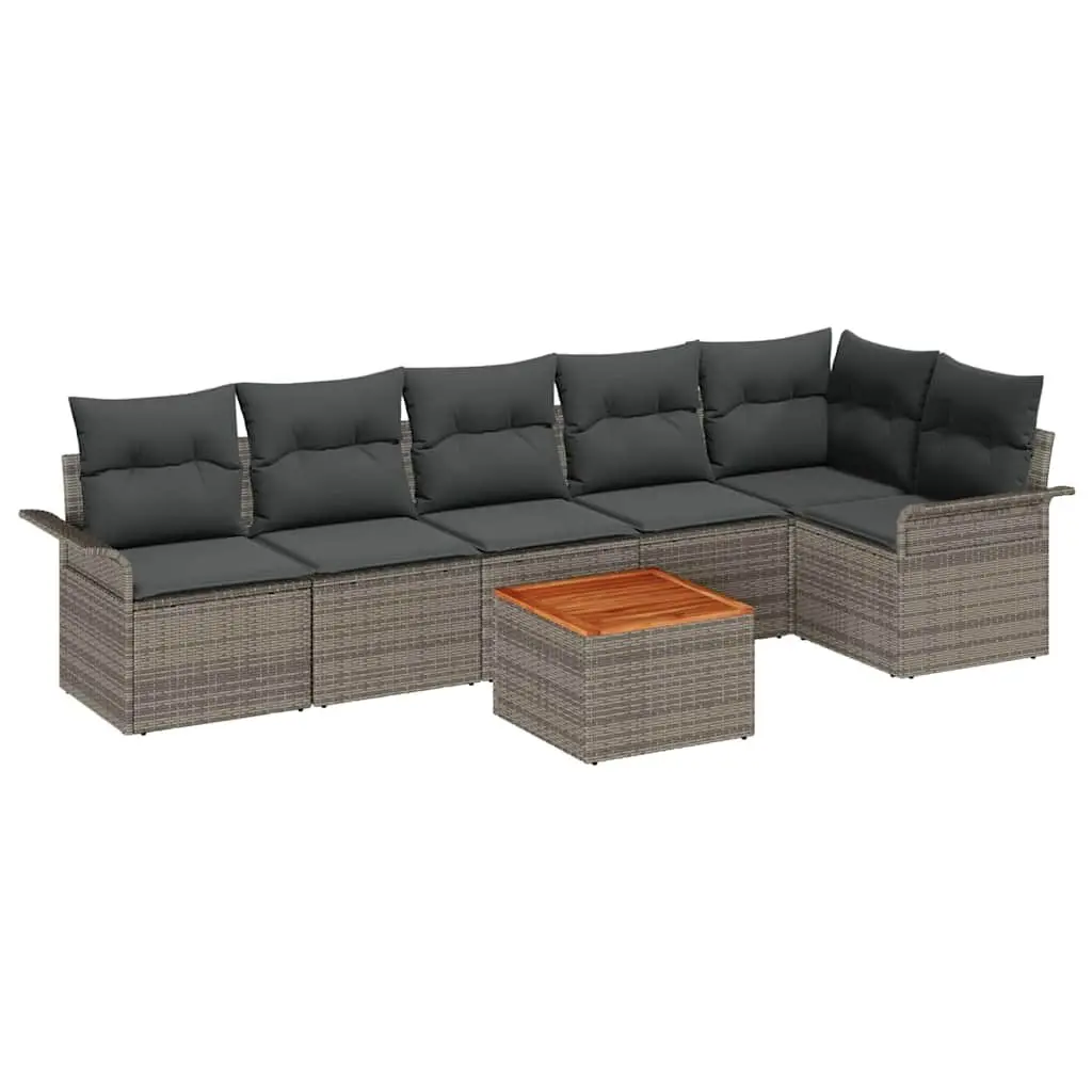 7pc Grey Modular Garden Sofa Set with Acacia Wood