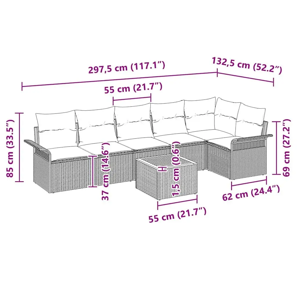7pc Grey Modular Garden Sofa Set with Acacia Wood
