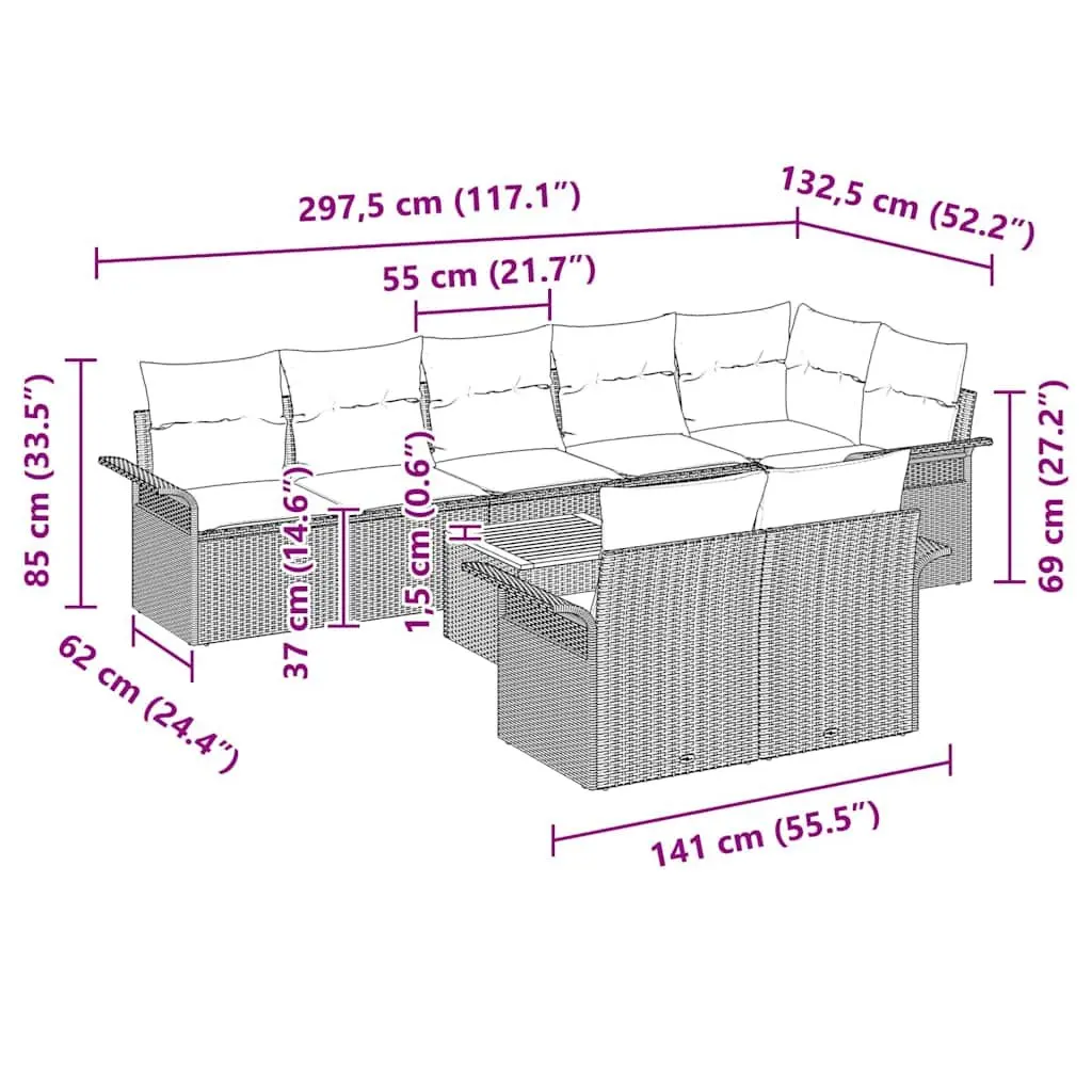 9-Piece Modular Garden Sofa Set in Grey