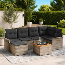 7-Piece Modular Grey Rattan Outdoor Garden Sofa Set