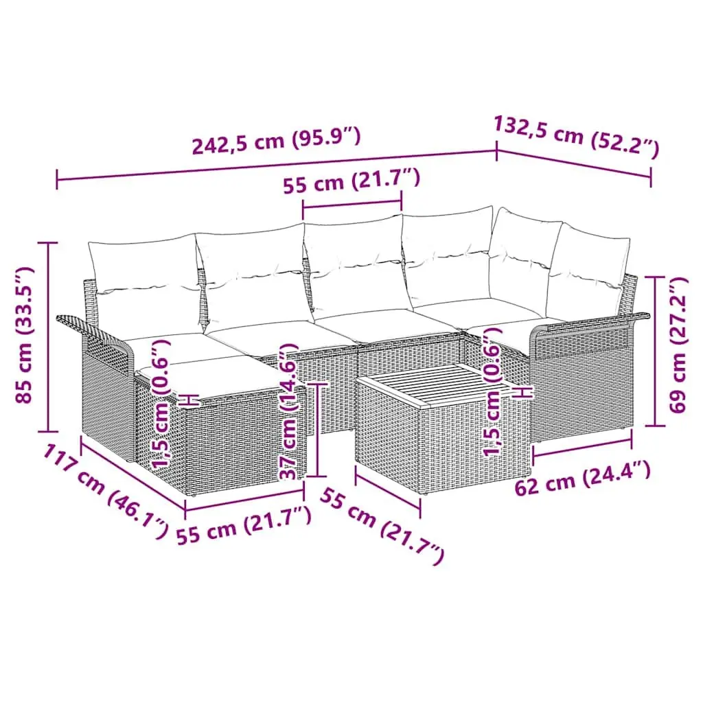 7-Piece Modular Grey Rattan Outdoor Garden Sofa Set