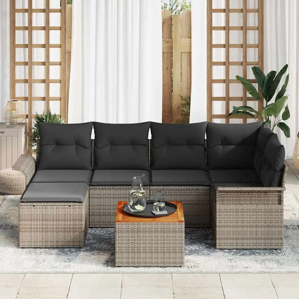 7-Piece Modular Grey Rattan Outdoor Garden Sofa Set