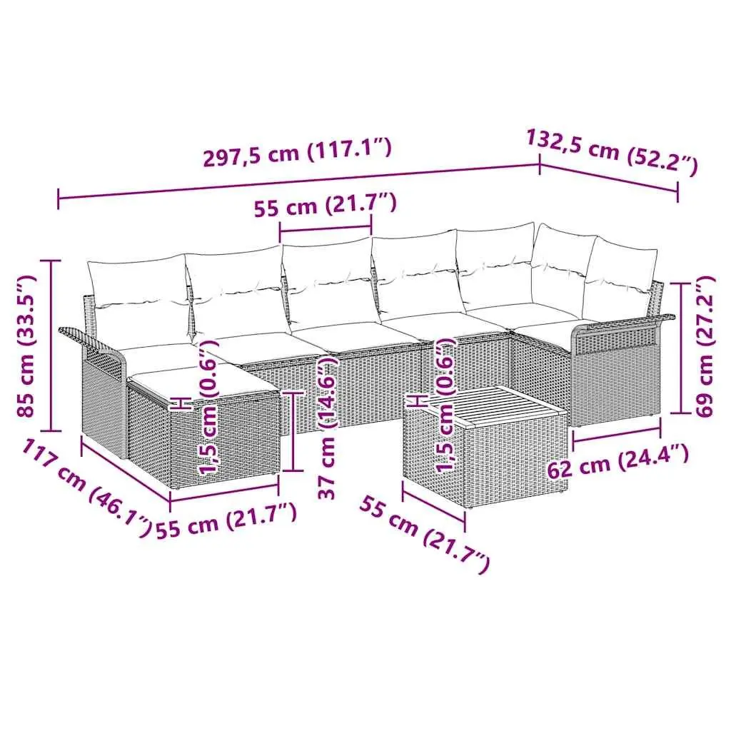 8-Piece Modular Garden Sofa Set in Grey Rattan