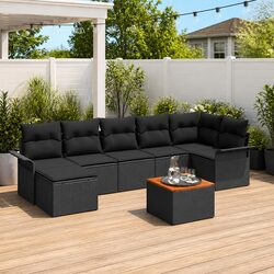 8-Piece Modular Outdoor Sofa Set with Cushions in Black