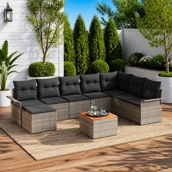 Durable 9 Piece Modular Garden Sofa Set in Grey