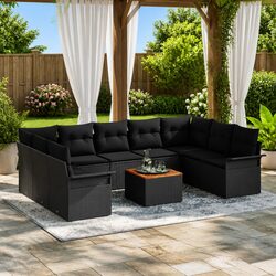 Premium 10-Piece Black Poly Rattan Modular Sofa Set