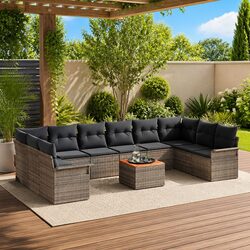 11-Piece Grey Modular Garden Sofa Set with Cushions
