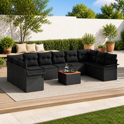 Stylish Black Poly Rattan 11-Piece Modular Garden Sofa