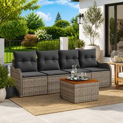 5 Piece Modular Grey Patio Sofa Set with Poly Rattan