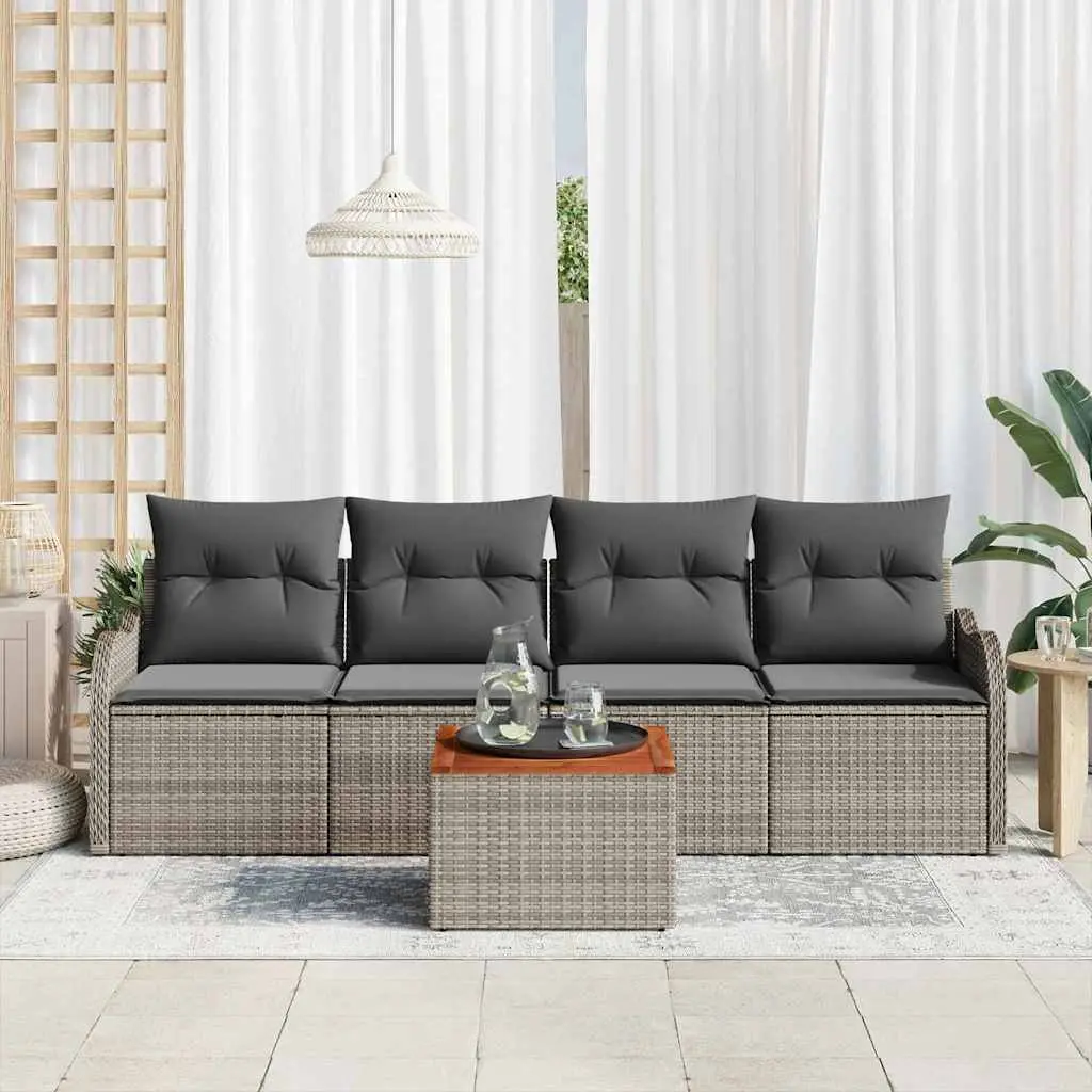 5 Piece Modular Grey Patio Sofa Set with Poly Rattan