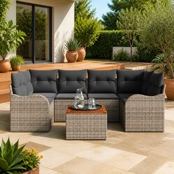 Durable Modular Garden Sofa Set 7 Pcs Grey Poly Rattan