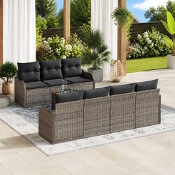 8-Piece Grey Poly Rattan Garden Sofa Set