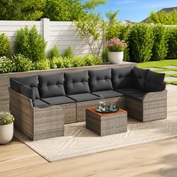 Stylish 8-Piece Modular Outdoor Sofa Set in Grey Rattan