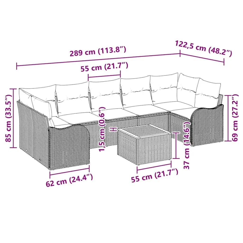8-Piece Modular Outdoor Sofa Set in Grey Rattan