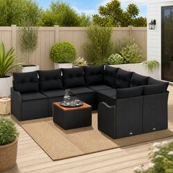 9-Piece Modular Outdoor Sofa Set in Black Poly Rattan