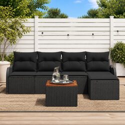 Sturdy Black Modular Garden Sofa Set 6 Pieces Outdoor