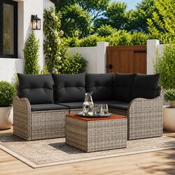 Modular 5-Piece Garden Sofa Set in Grey Poly Rattan