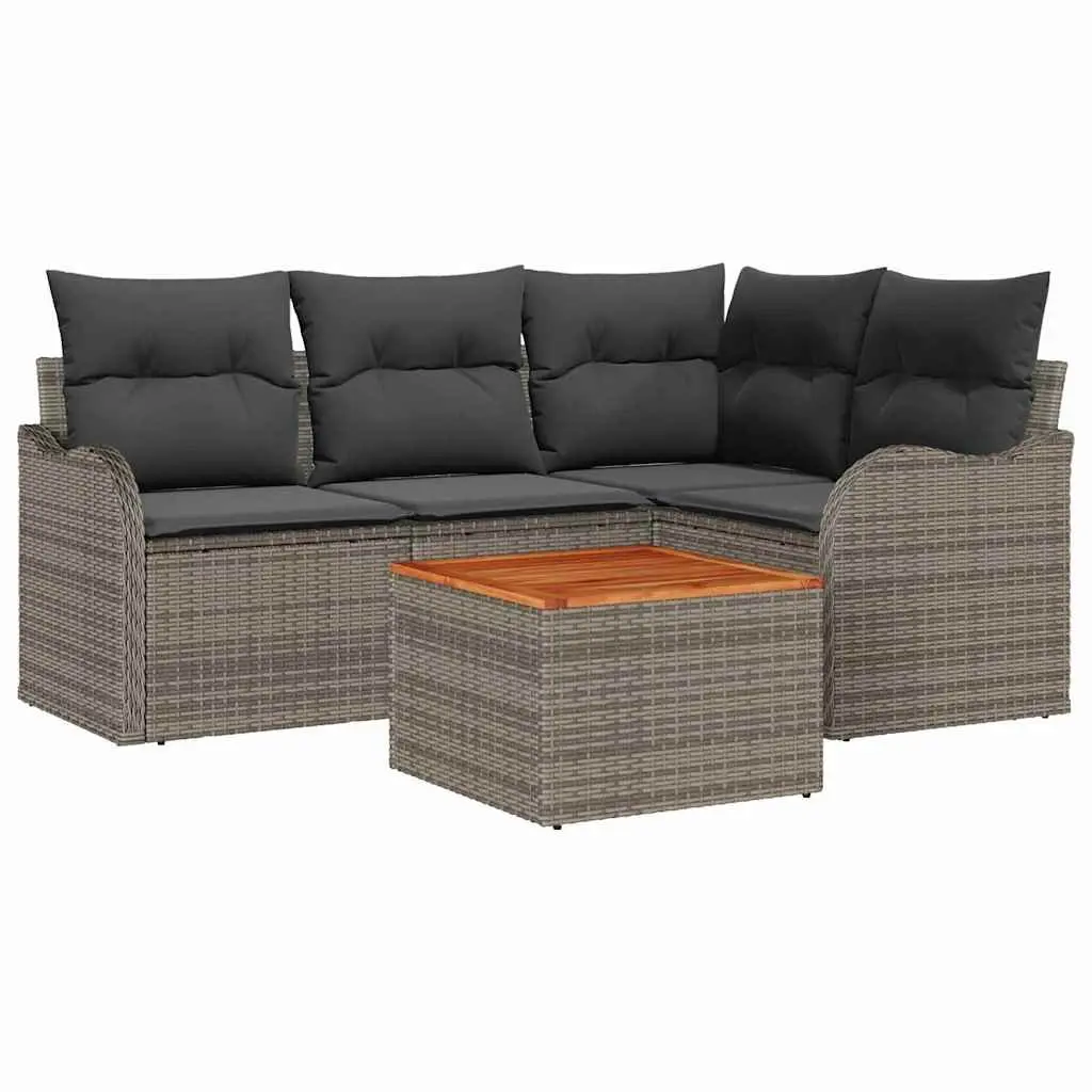 Modular 5-Piece Garden Sofa Set in Grey Poly Rattan