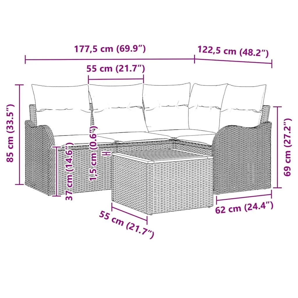 Modular 5-Piece Garden Sofa Set in Grey Poly Rattan