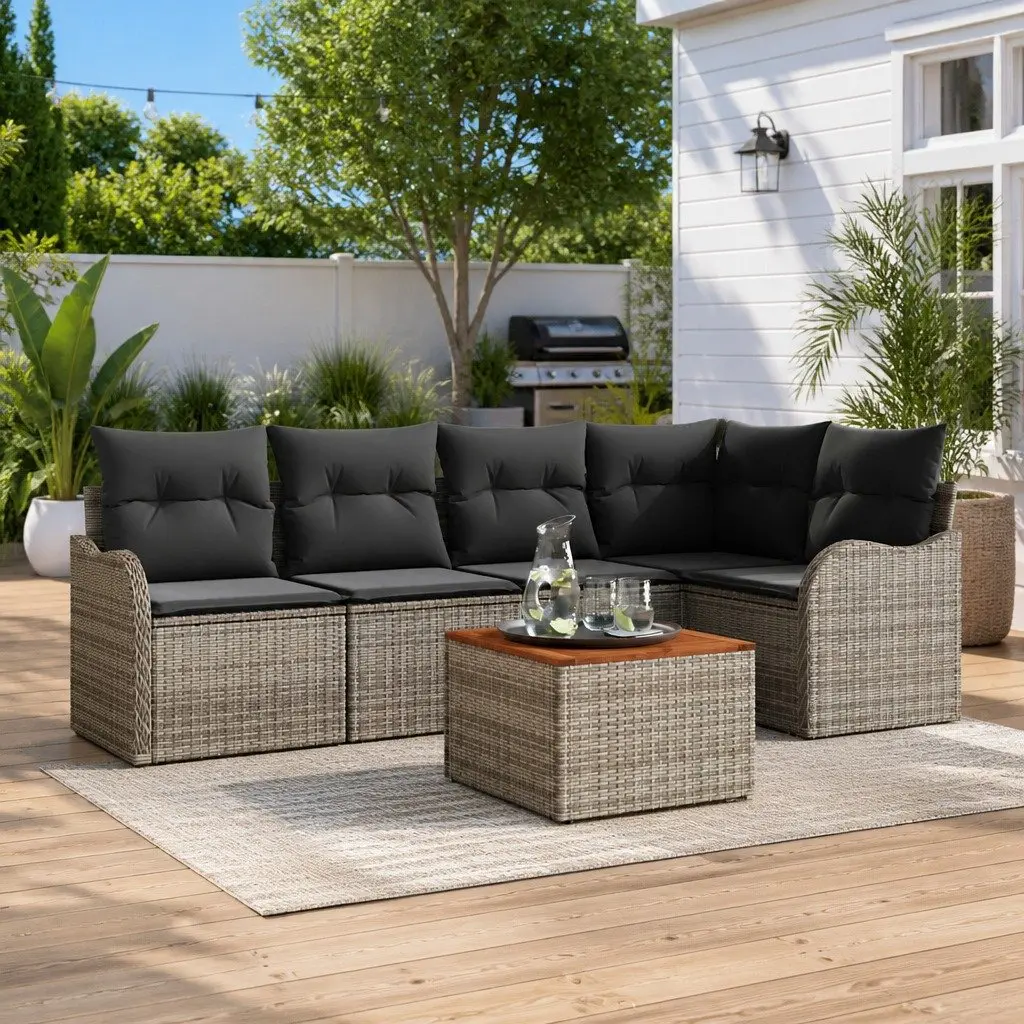 6 Piece Modular Garden Sofa Set Grey Poly Rattan