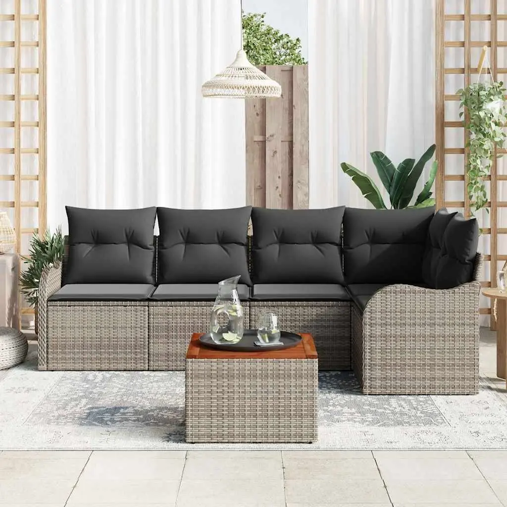 6 Piece Modular Garden Sofa Set Grey Poly Rattan