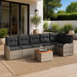 Modular 7-Piece Garden Sofa Set in Grey Rattan
