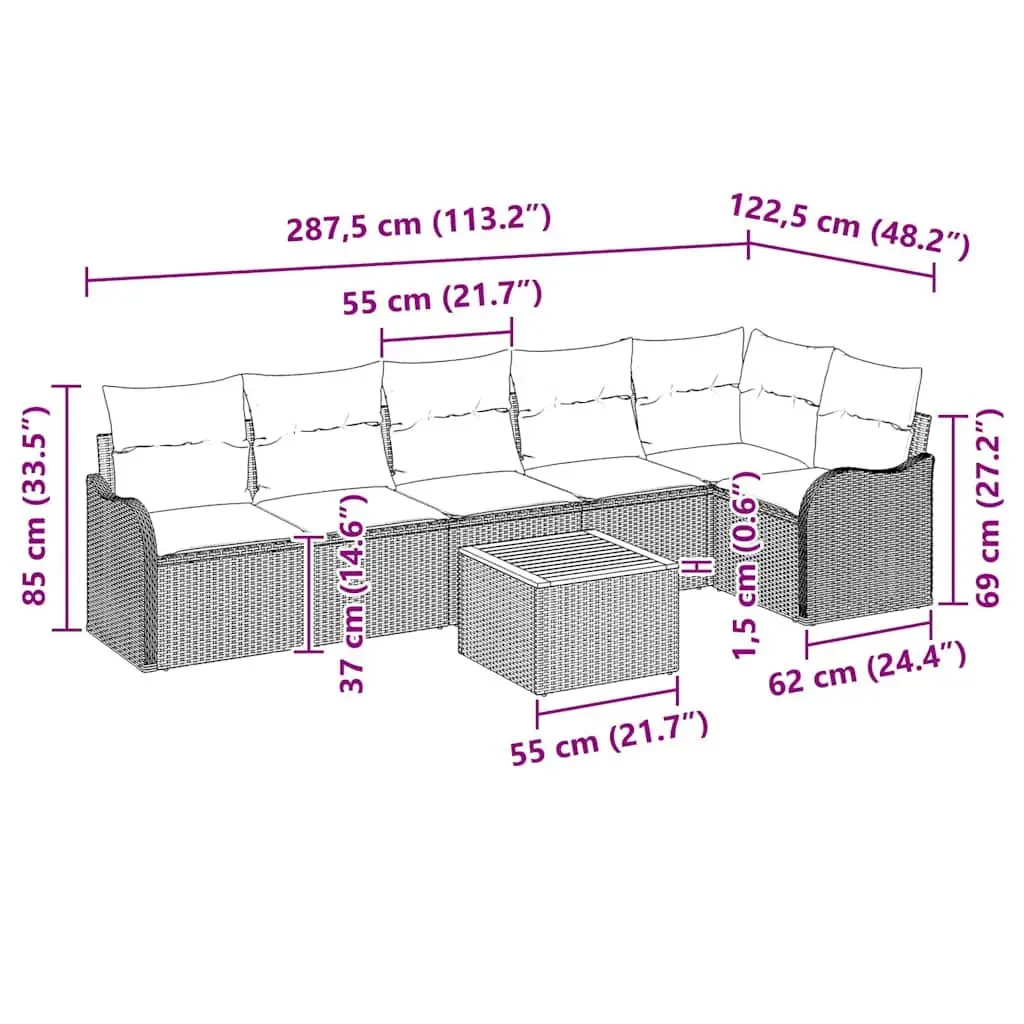 Modular 7-Piece Garden Sofa Set in Grey Rattan