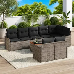 Durable 9-Piece Grey Poly Rattan Modular Garden Sofa Set