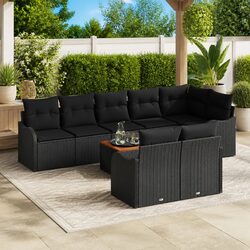 9-Piece Modular Black Poly Rattan Outdoor Sofa Set