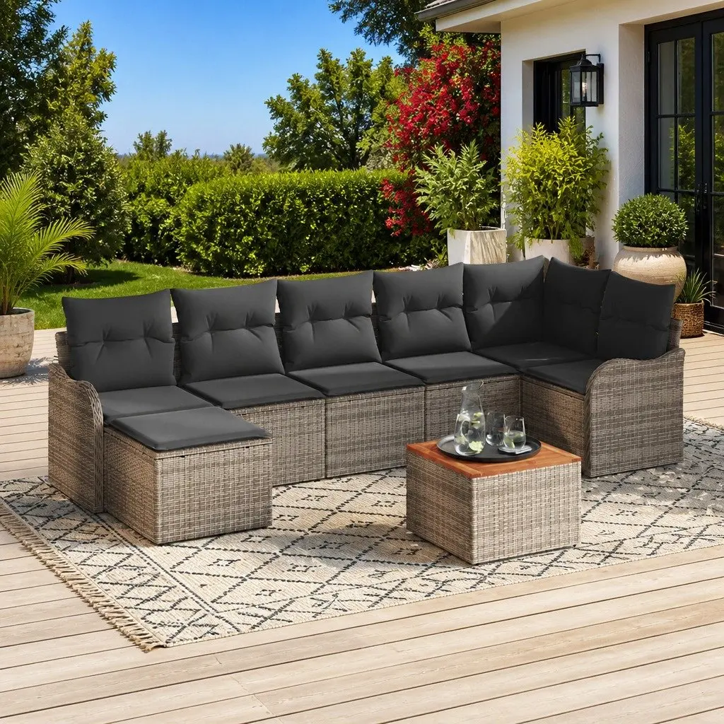 Grey Poly Rattan 8 Piece Modular Garden Sofa Set