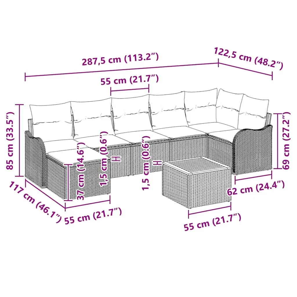 Grey Poly Rattan 8 Piece Modular Garden Sofa Set