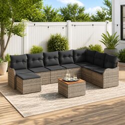 Stylish Modular Garden Sofa Set 9 Pieces Grey Poly Rattan