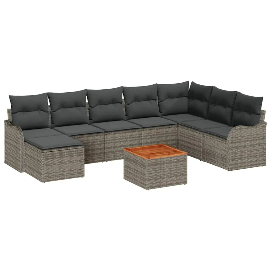 Modular Garden Sofa Set 9 Pieces Grey Poly Rattan