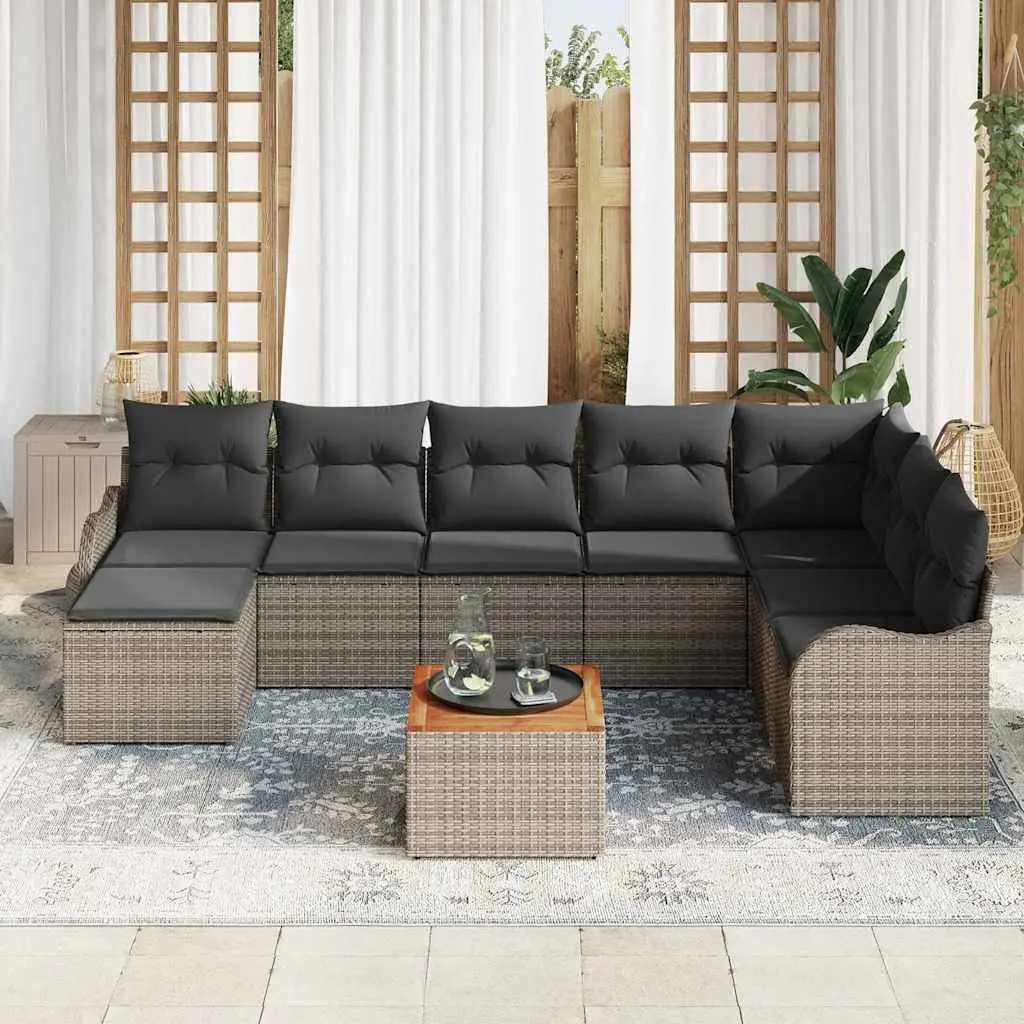 Modular Garden Sofa Set 9 Pieces Grey Poly Rattan