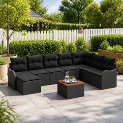 9-Piece Modular Outdoor Garden Sofa Set in Black